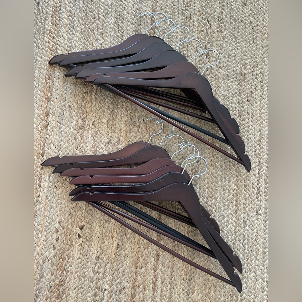 Set 12  Wood Hangers Inch dark wood